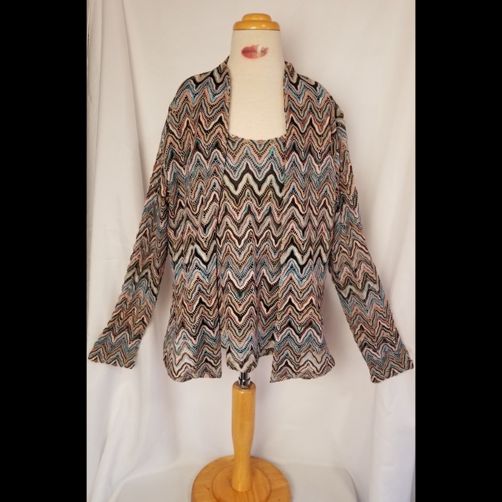Andria Lieu Multicolor Chevron Pattern Top With Twinset Topper Size Large